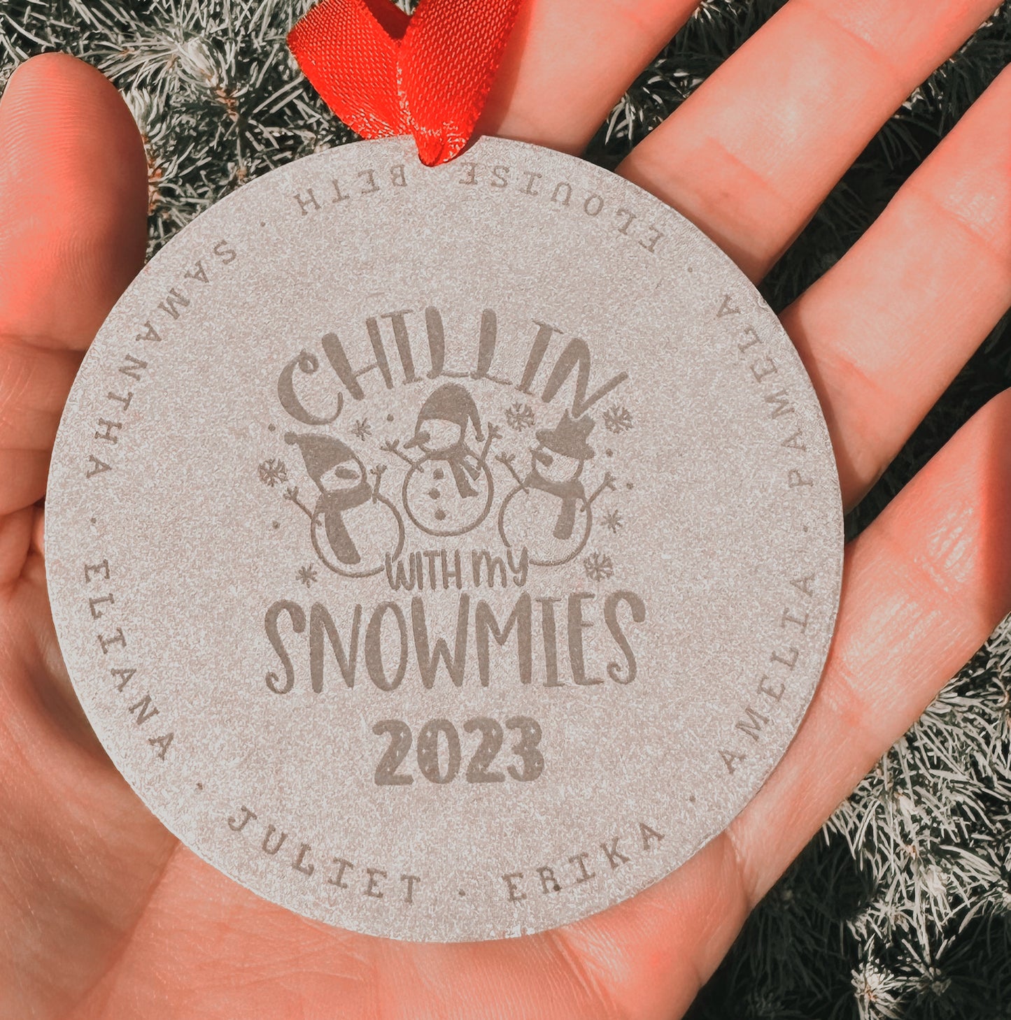 FROSTED DISK ORNAMENT SNOWMIES