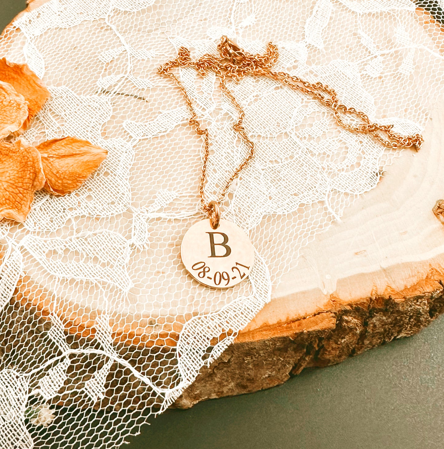 INITIAL AND DATE- DISK NECKLACE