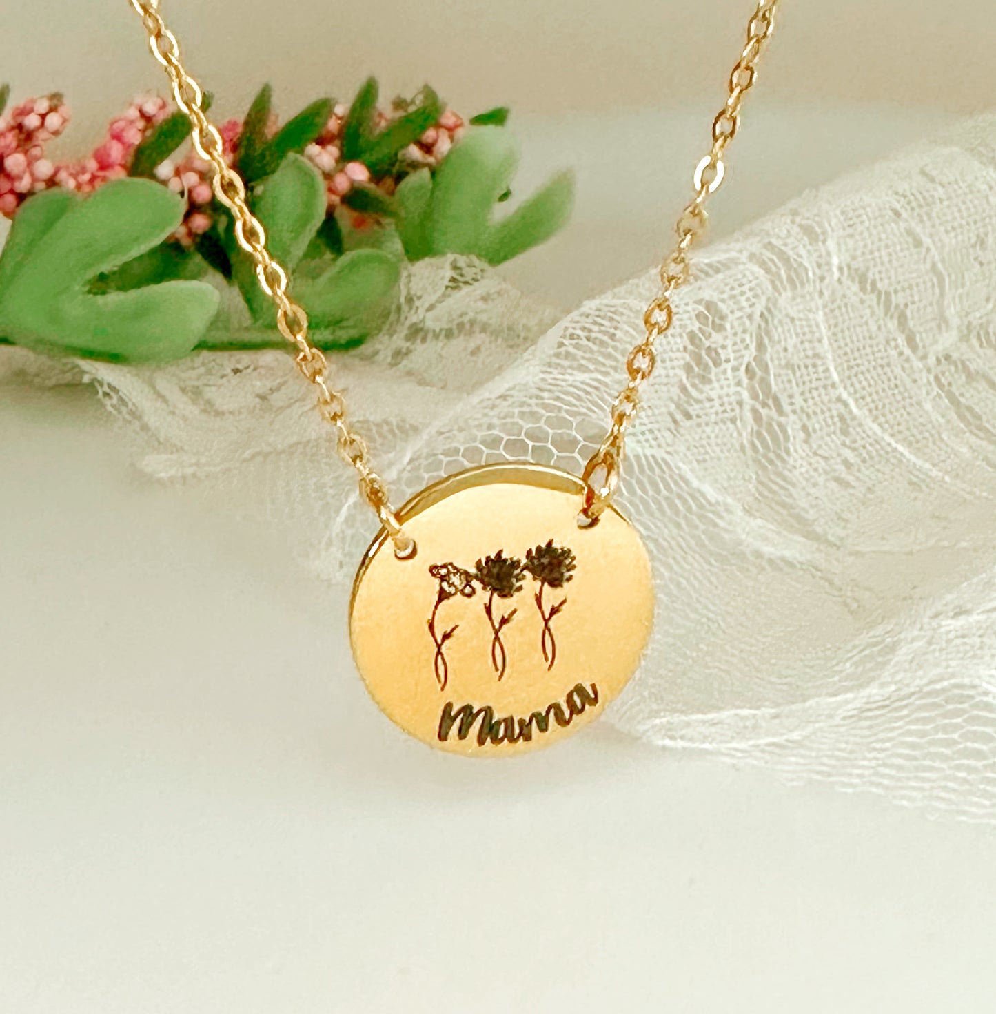 ERIN BIRTH FLOWER DISK NECKLACE