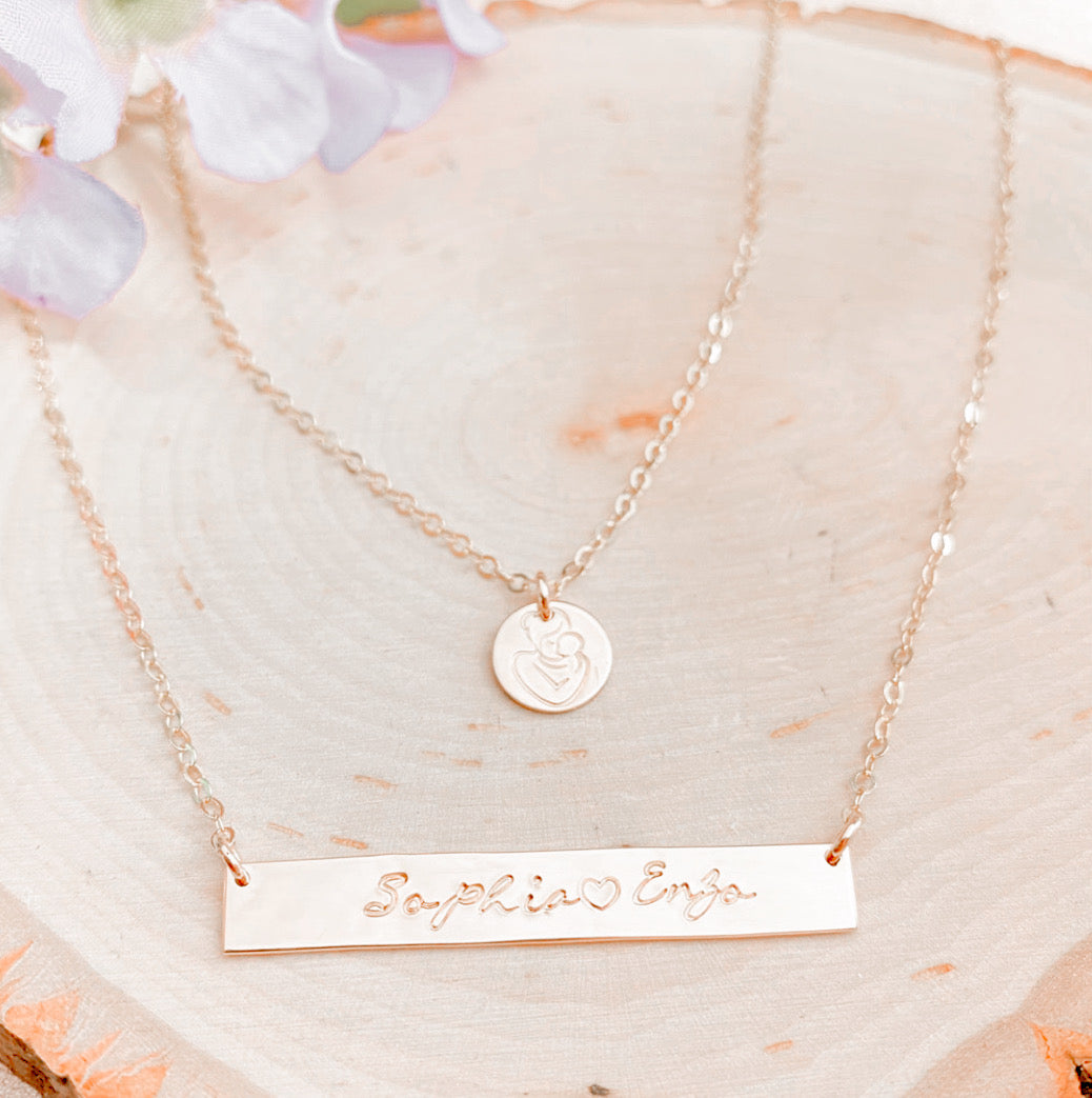 MOTHER & CHILD BAR NECKLACE STACKABLE