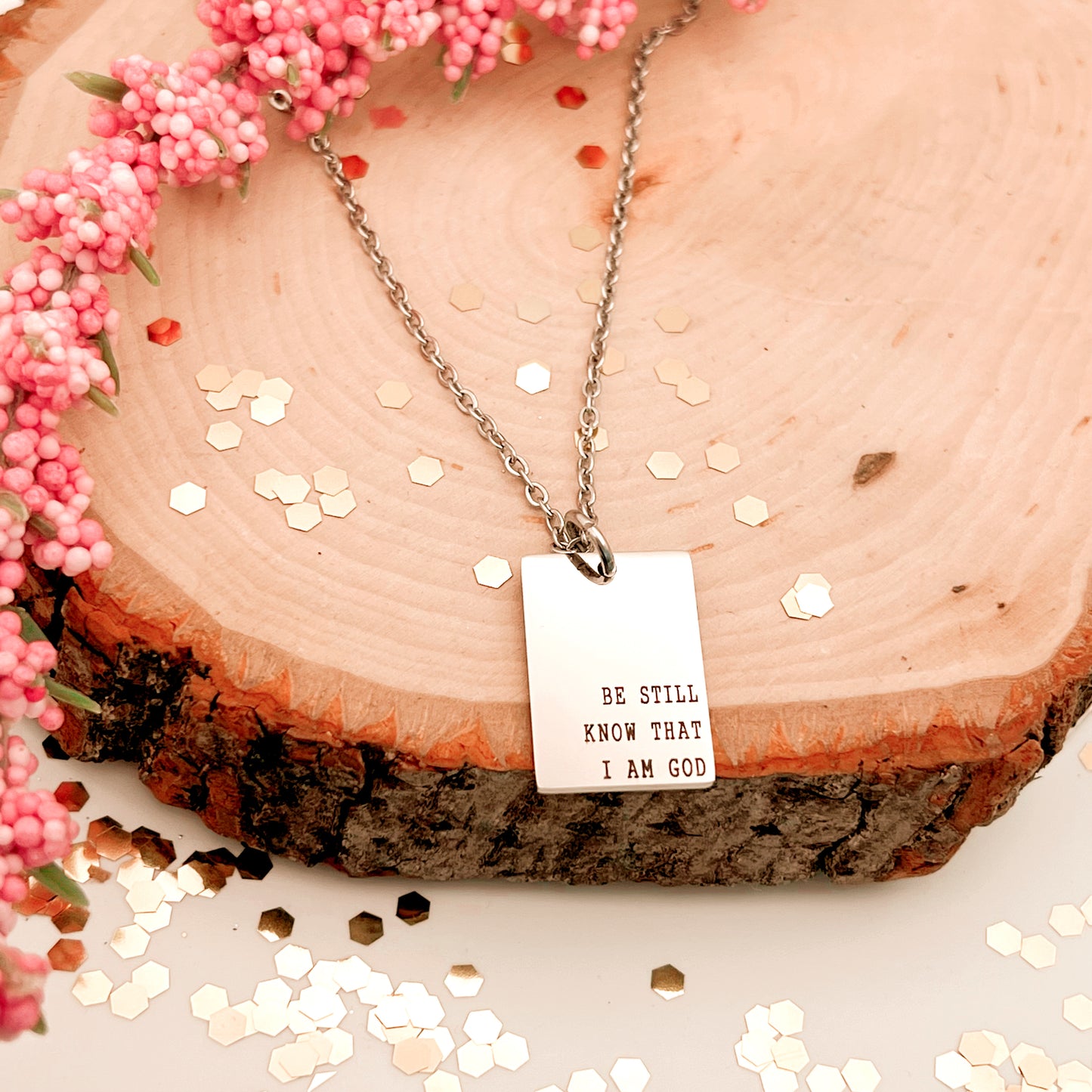 BE STILL RECTANGULAR NECKLACE