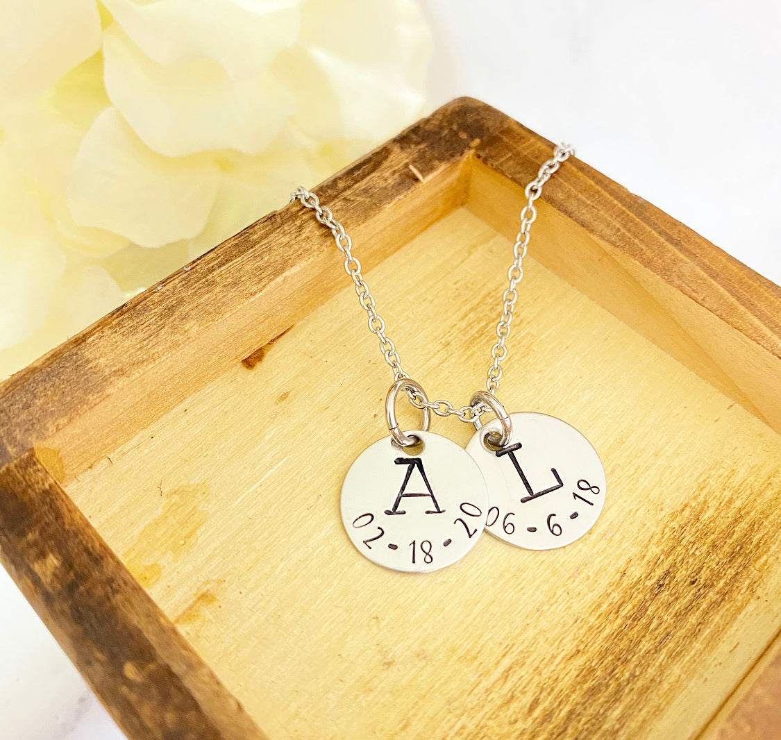 INITIAL AND DATE- DISK NECKLACE