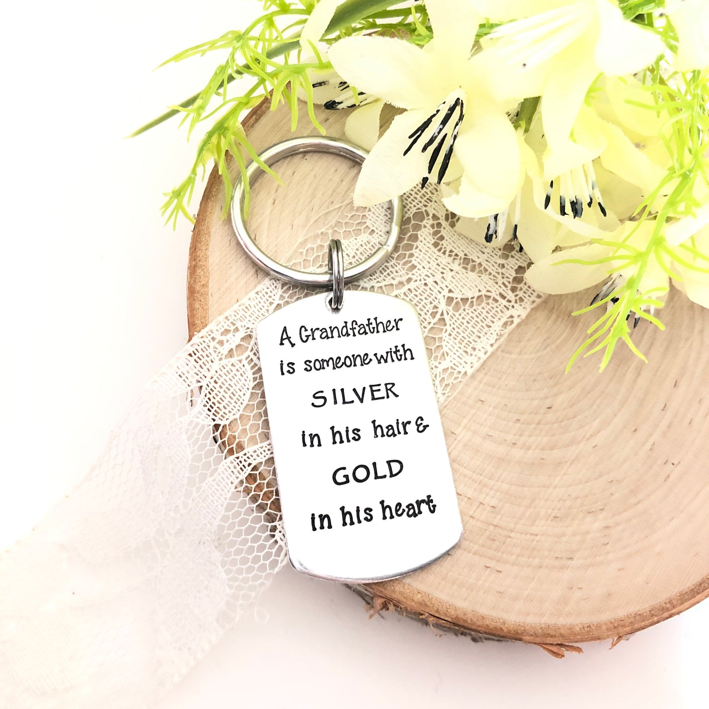 GRANDFATHER HAS SILVER HAIR KEYCHAIN