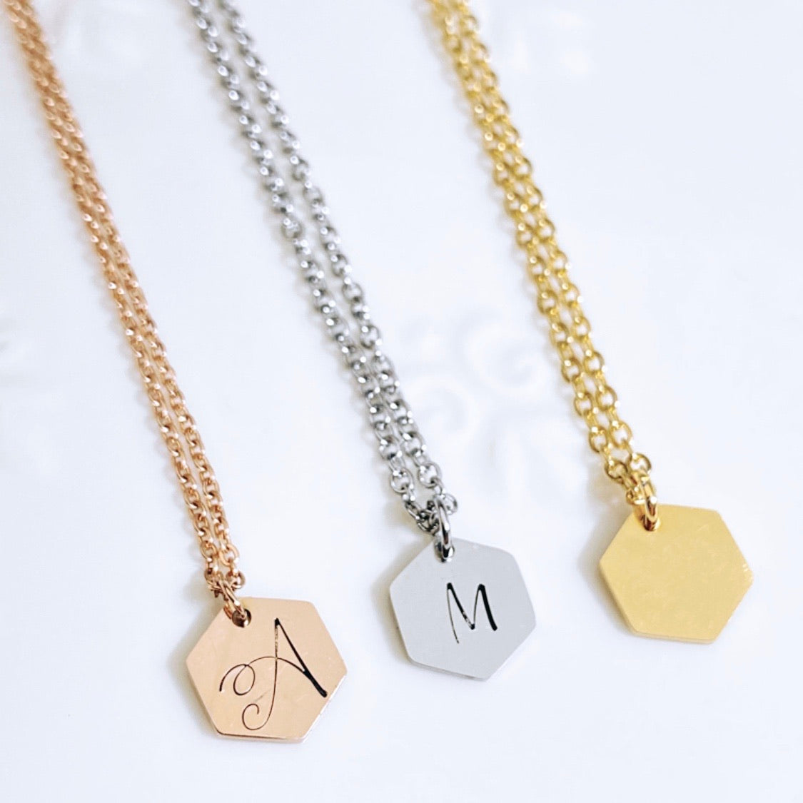 HEXAGON INITIAL NECKLACE