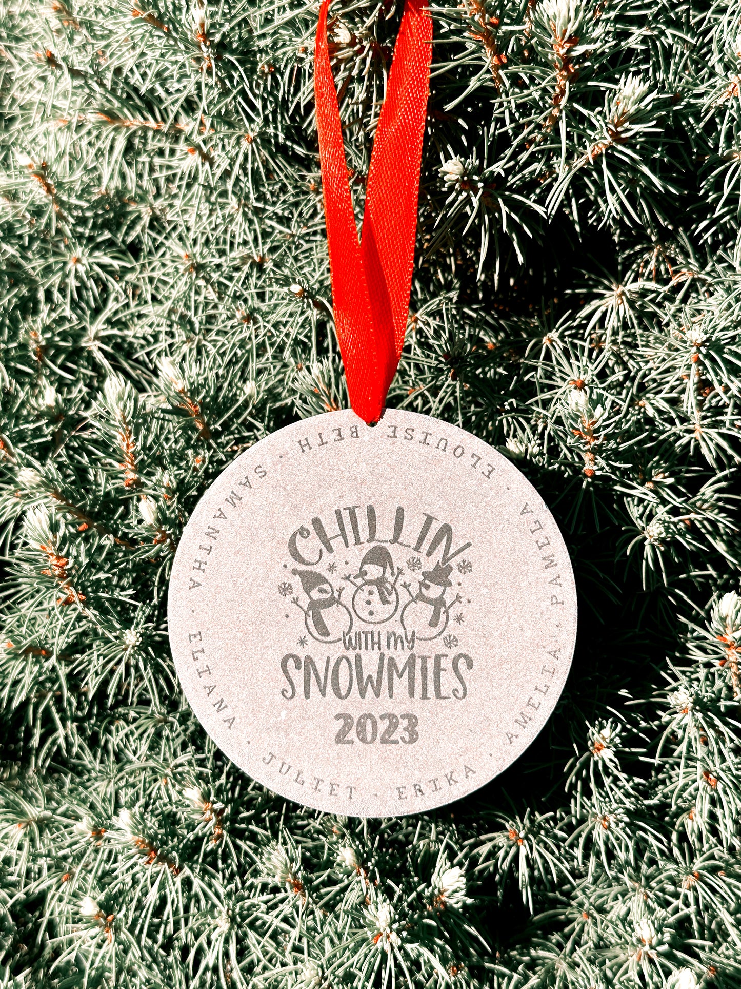 FROSTED DISK ORNAMENT SNOWMIES