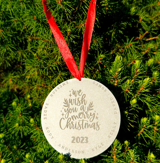 FROSTED DISK ORNAMENT MERRY CHRISTMAS