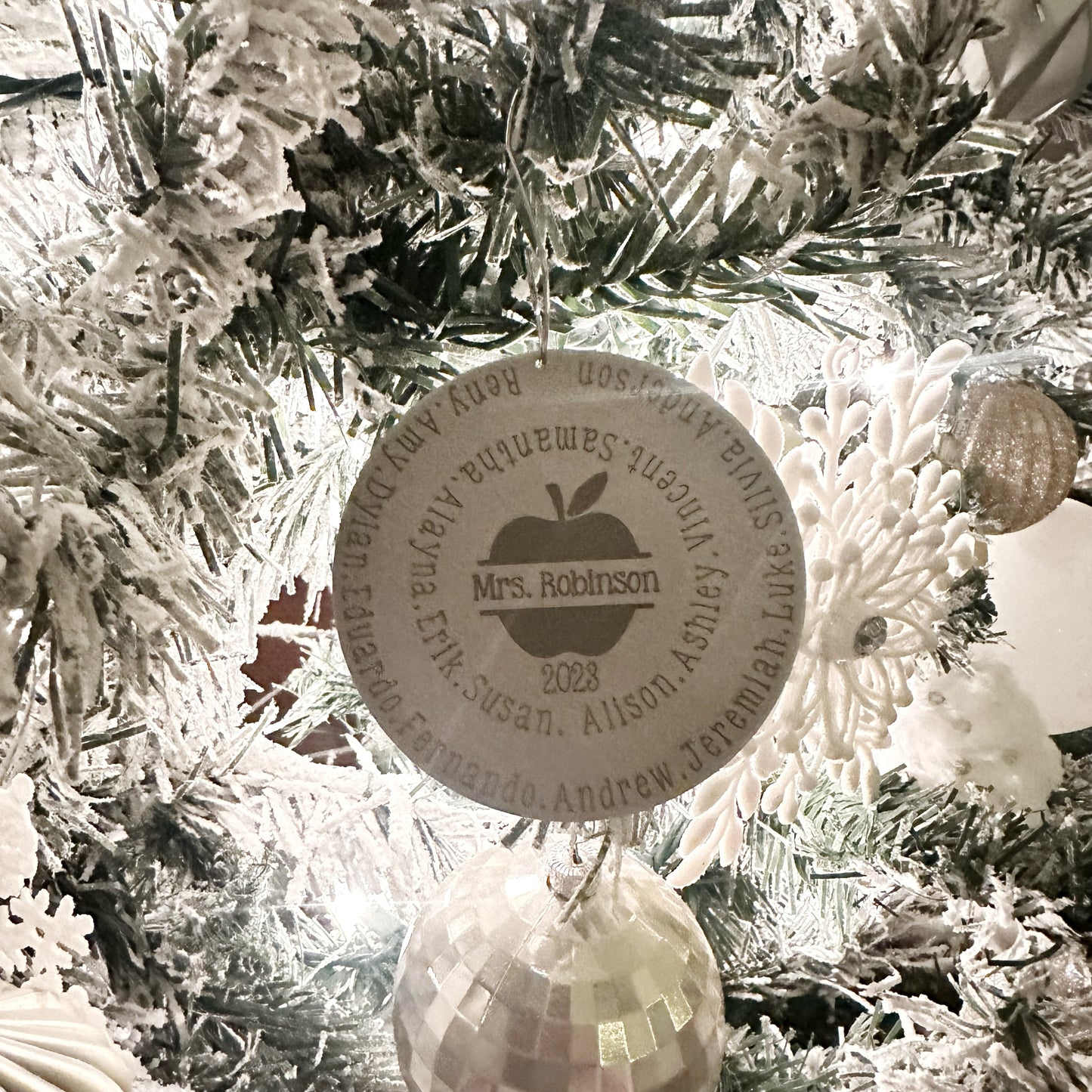 TEACHER APPLE FROSTED DISK ORNAMENT