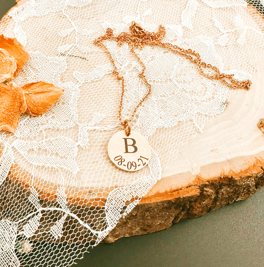 INITIAL AND DATE- DISK NECKLACE