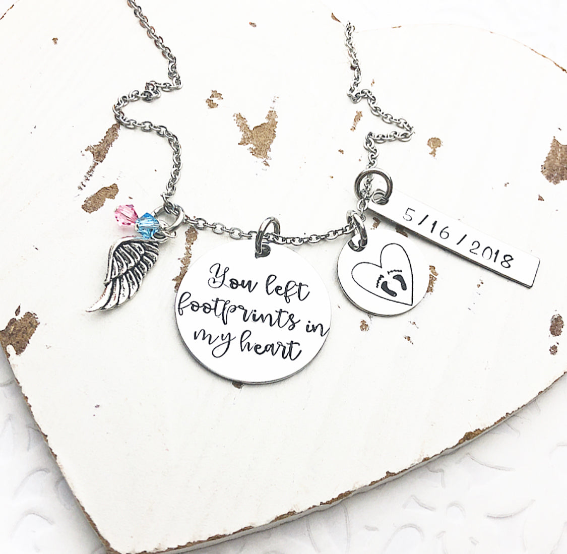 YOU LEFT FOOTPRINTS IN MY HEART NECKLACE