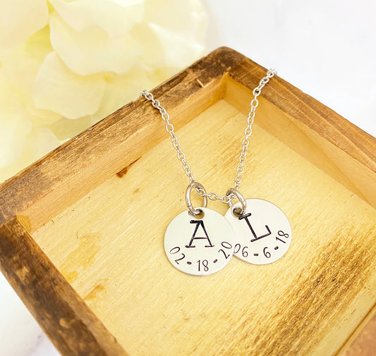 INITIAL AND DATE- DISK NECKLACE