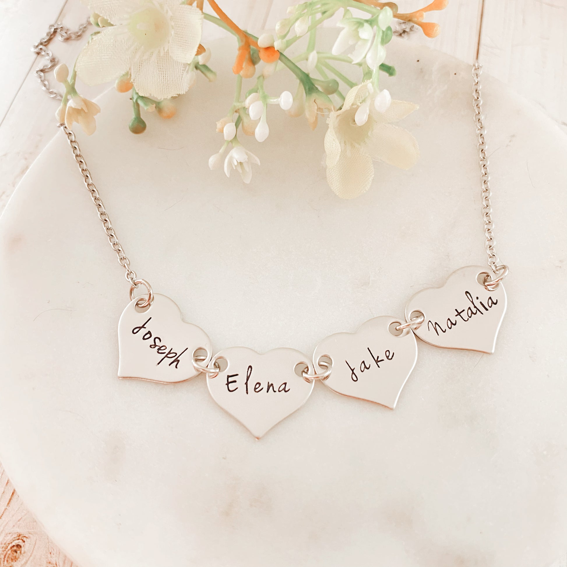 Personalised Heart Necklace with Birthstones and 4 Names Gold – IfShe UK