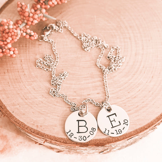 INITIAL AND DATE- DISK NECKLACE